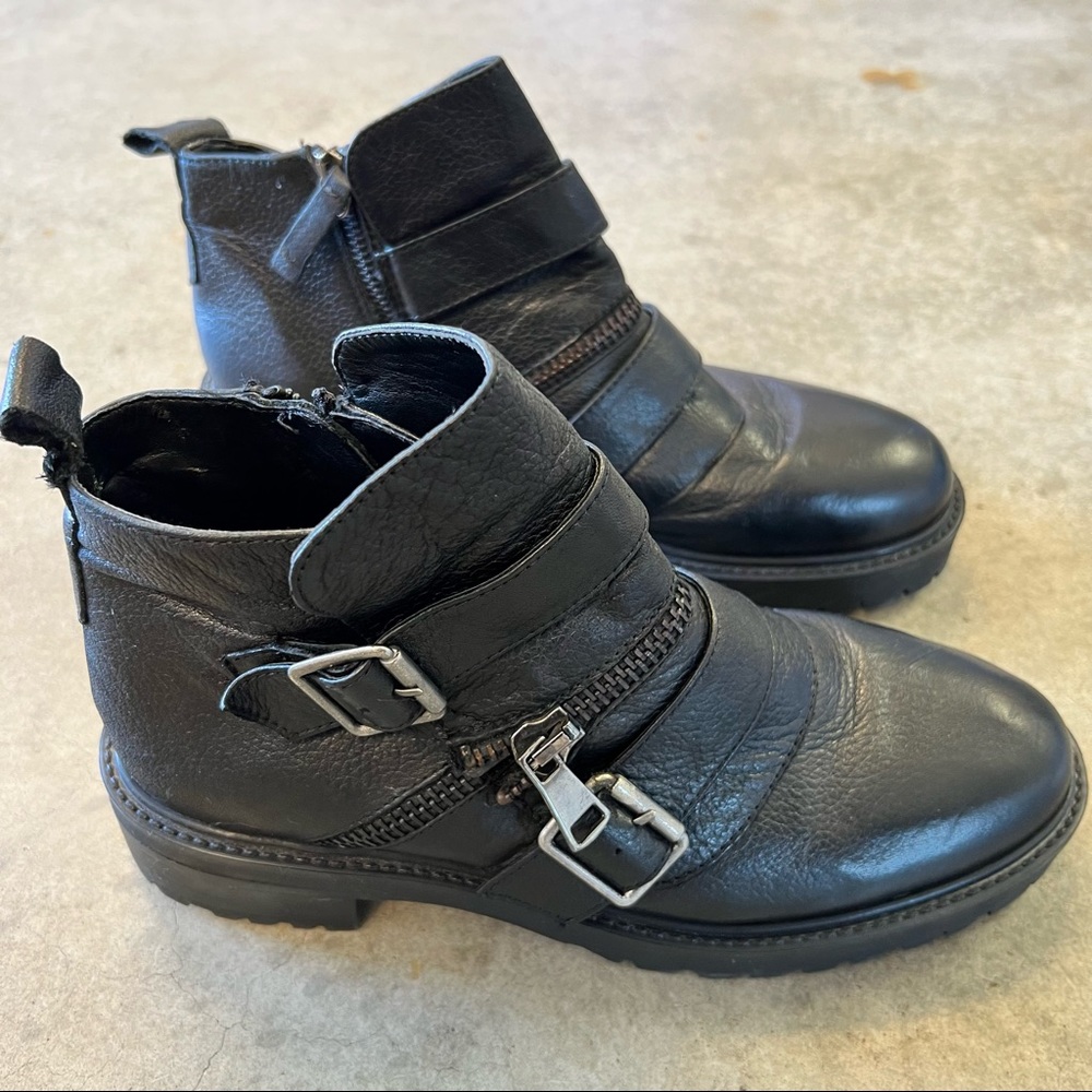 Zara Black Leather Ankle Boots Buckles